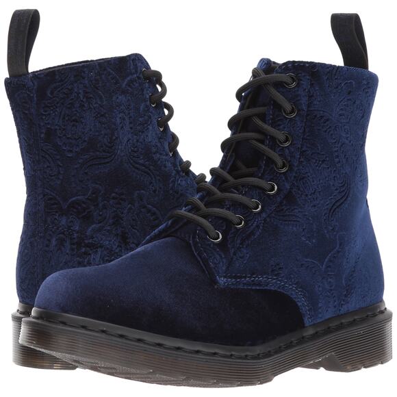 Dr. Martens 1460 Navy Brocade Velvet Lace-Up Combat Boots EU38 US7 Trending NEW - Picture 1 of 13